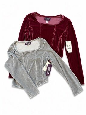 Weekend Academy Velvet Corset Crop Top Bundle Gray & Burgundy XXL NWT